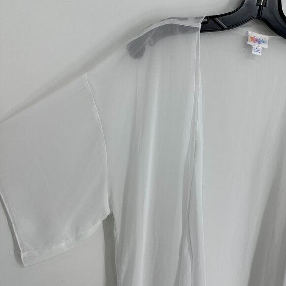 3/$25 LulaRoe Sheer Fringe Monroe Kimono Cardigan Top L White Black Boho NWT - Picture 3 of 9